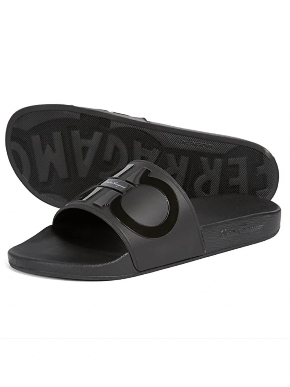 Salvatore Ferragamo Groove 2 Slide Sandals Black Gancini Logo NWT Men’s Size 7